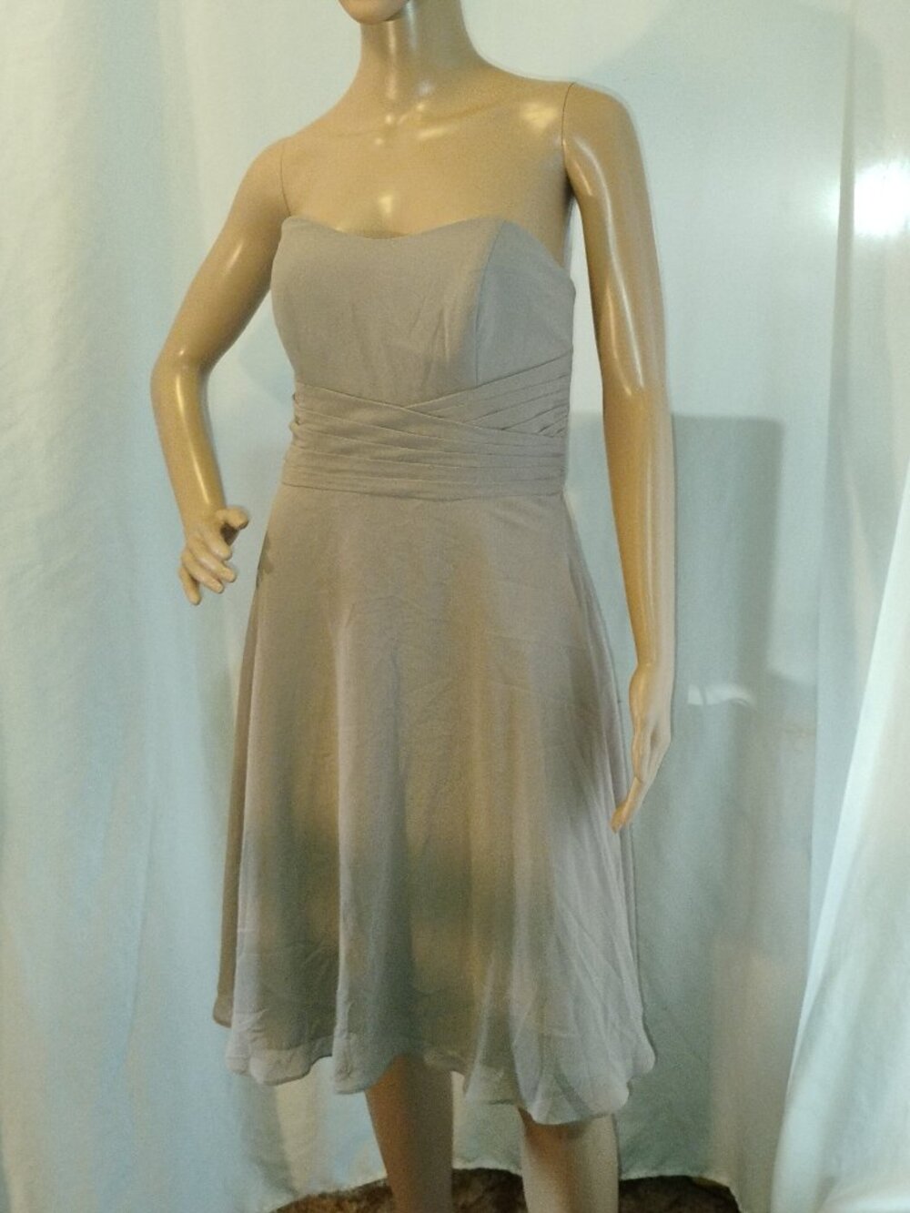 Alfred Angelo Signature | Cool Gray Beige Matte Chiffon Strapless Dress | Used G